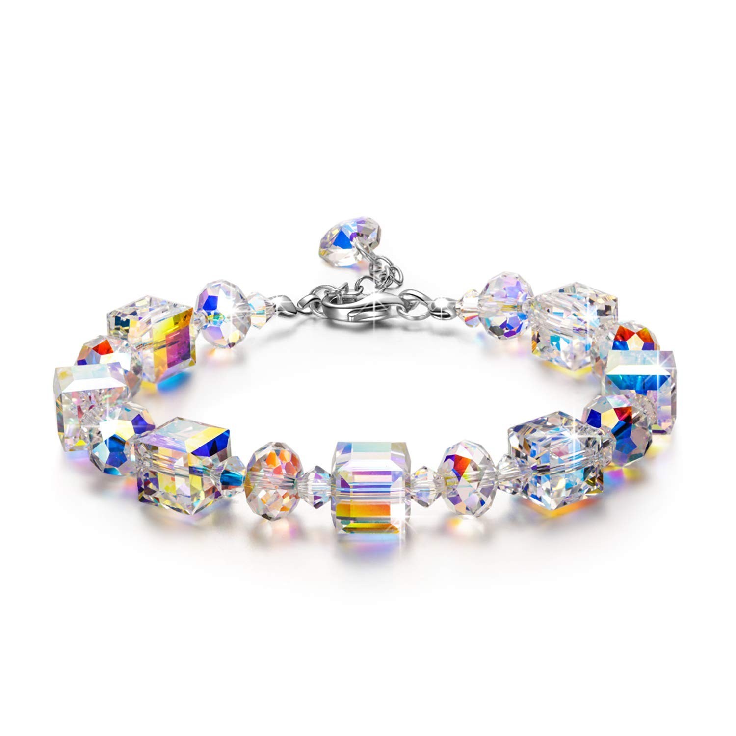 Sterling Silver Bracelet for Women with Northern Lights Crystals – 7″+2″ Ext, Gi