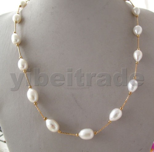 White 11-13MM Drip Freshwater Pearl Tin Cup Necklace 14K GP 20″