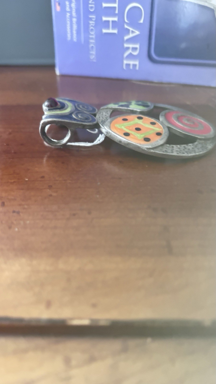 Multicolor Abstract Artisan Enamel Metal Pendant Necklace