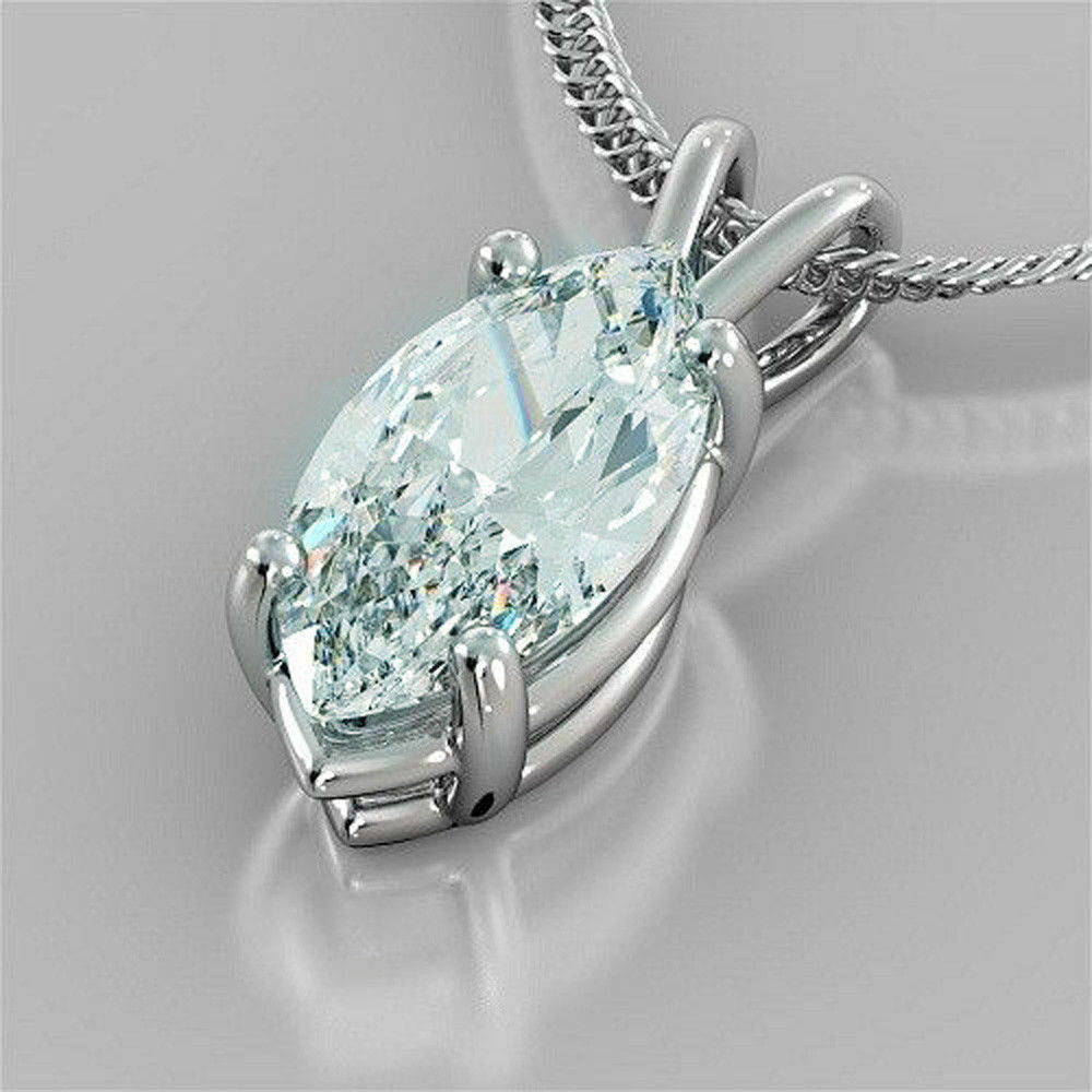White Marquise Solitaire 2.10CT Simulated Sapphire Women’s Pendant In 935 Silver