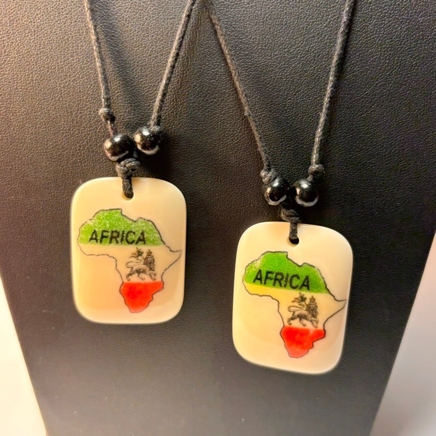 Africa Map Pendant Necklace White Bone Lion of Judah Adjustable Cord