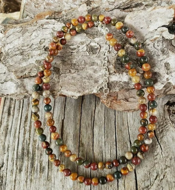 Natural Red Creek Jasper Dainty Choker Necklace Women Healing Energy Reiki Gifts