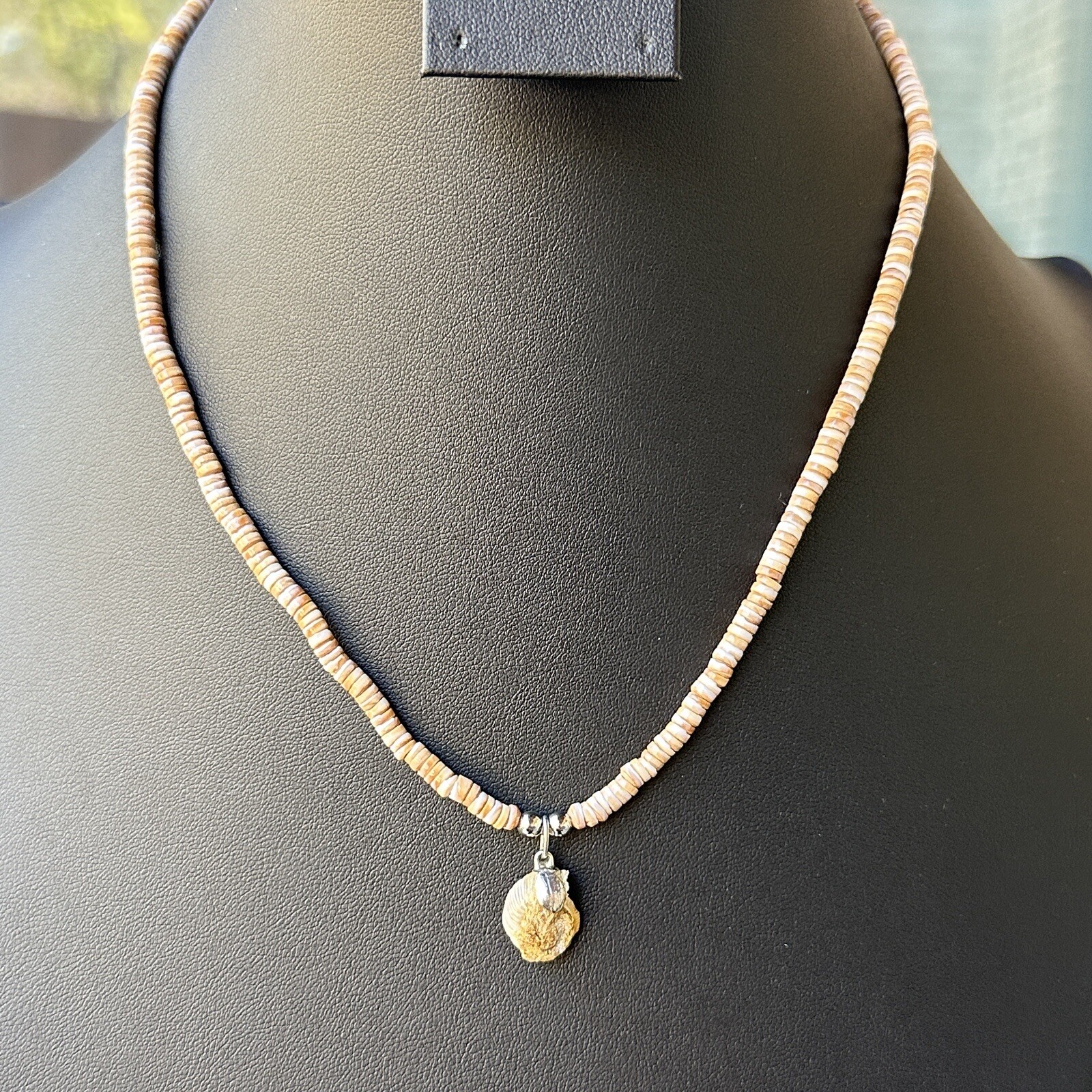 Ammonite Stone Shell Fossil Pendant Necklace 18 Inch Agate Beach Boho Hippie
