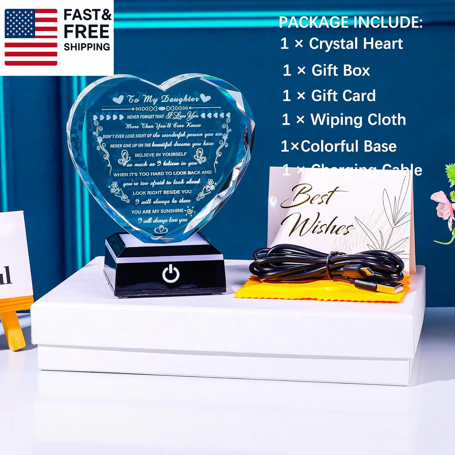 Daughter Gifts with Colorful LED Base, Daughter Birthday Gifts Adult from Mom D