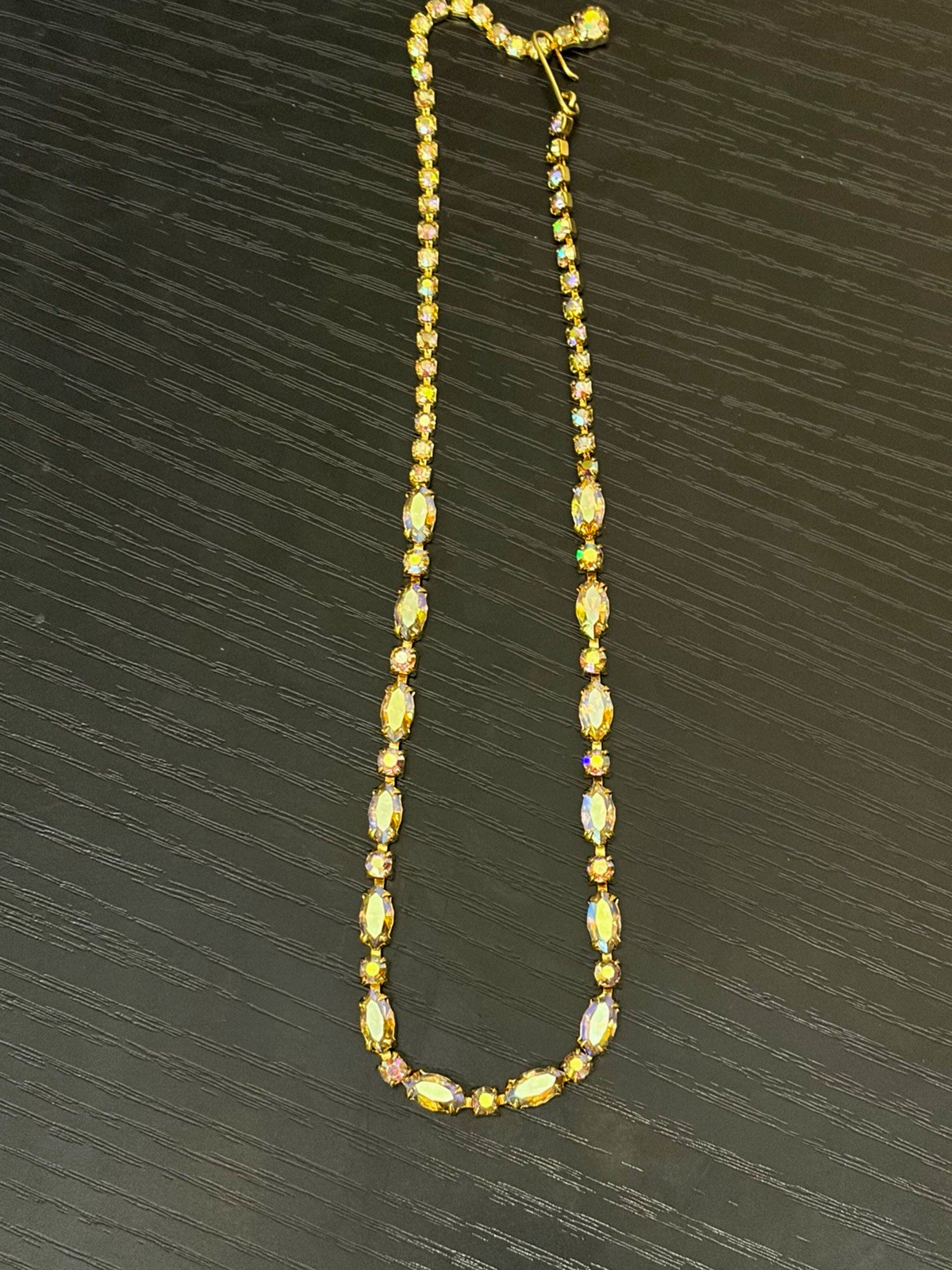 Gold Tone Ball Bead Chain Necklace w/ Clear Simulated Crystal Rhinestones