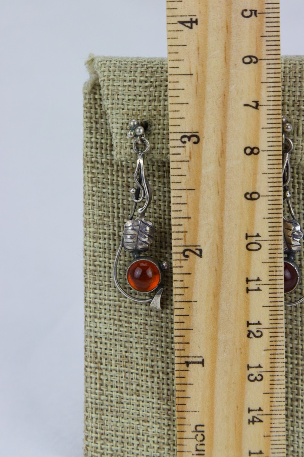 Sterling and Amber Glass Dangle Earrings, 3gr