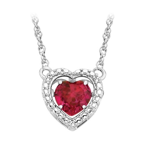 0.65Ct Dancing Red Ruby Diamond Beautiful Heart Pendant 18″ Chain .925 Silver