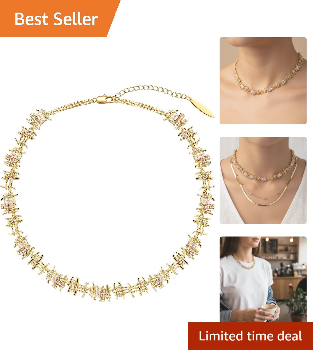 Elegant 18K Gold Plated Chunky Braided Choker Necklace for Women – 16.5-18.5″