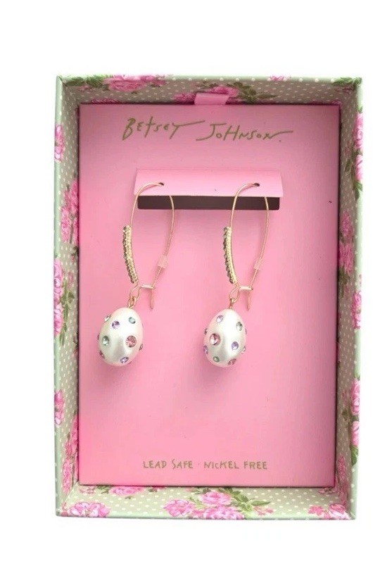 Betsey Johnson Pearlescent Spring Easter Egg Drop Earrings,NEW IN BOX