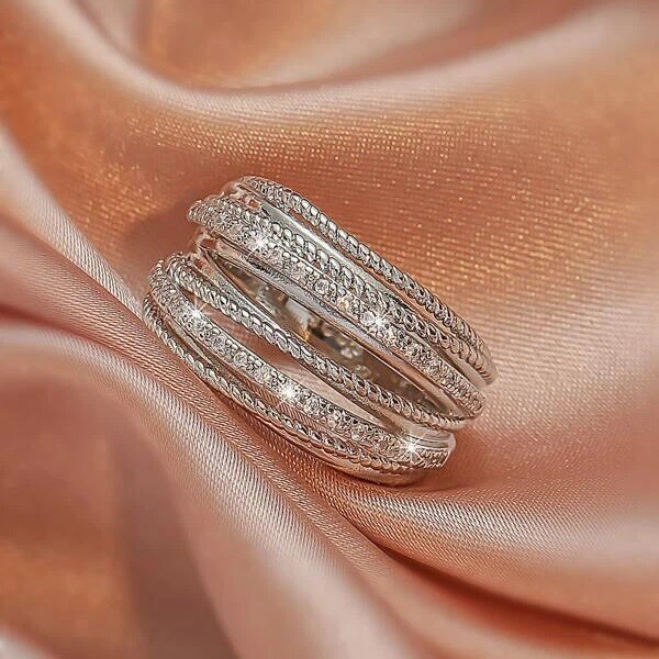 Elegant 925 Sterling Silver White Topaz New Fashion Charms Unique Ring Size 7