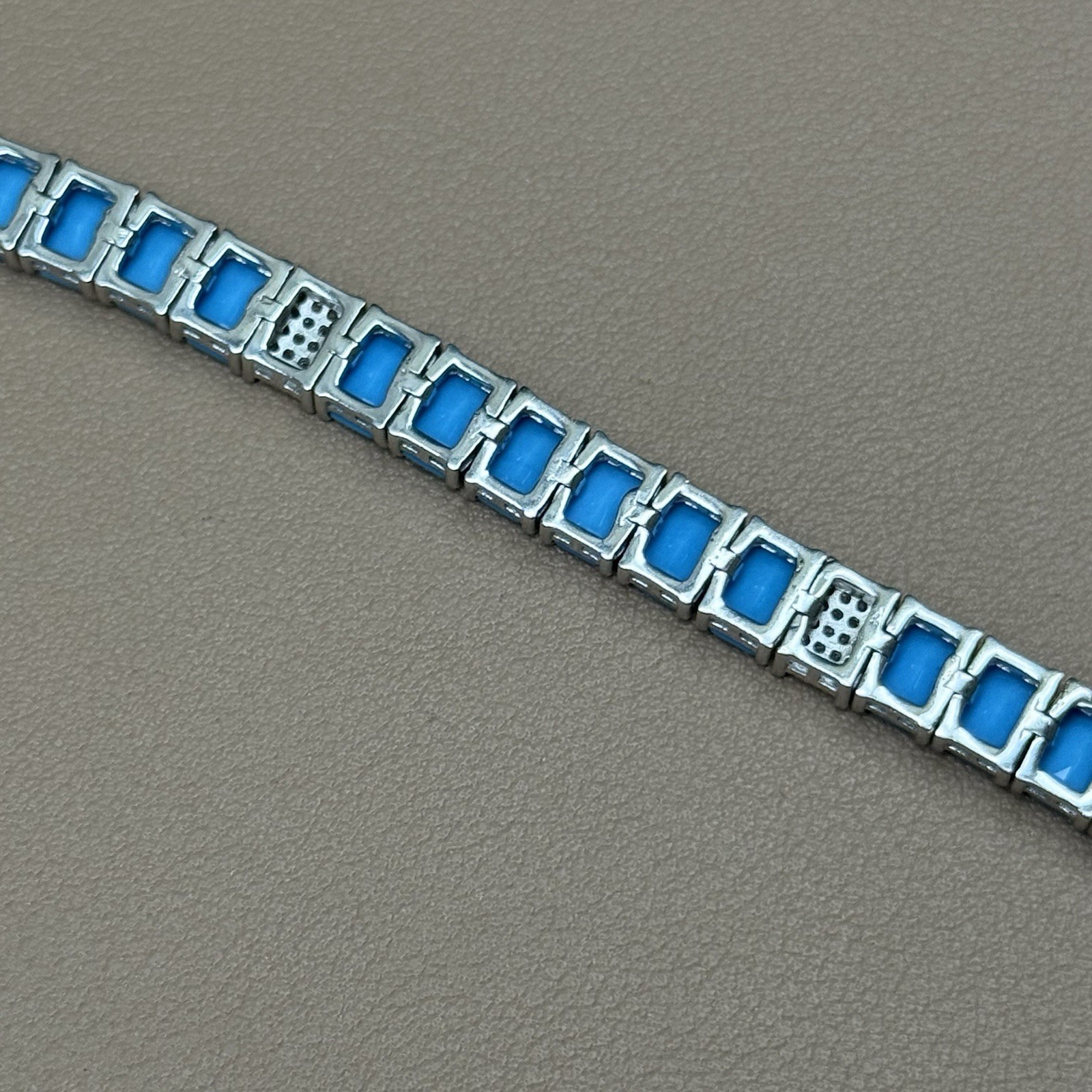 925 Sterling Silver Lab Turquoise CZ Tennis Bracelet 19g 6.75” 7.8mm