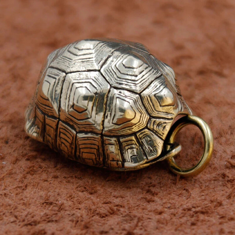 Tortoise Shell Bell Solid Brass Chime Rattle Gold Pendant Jewelry