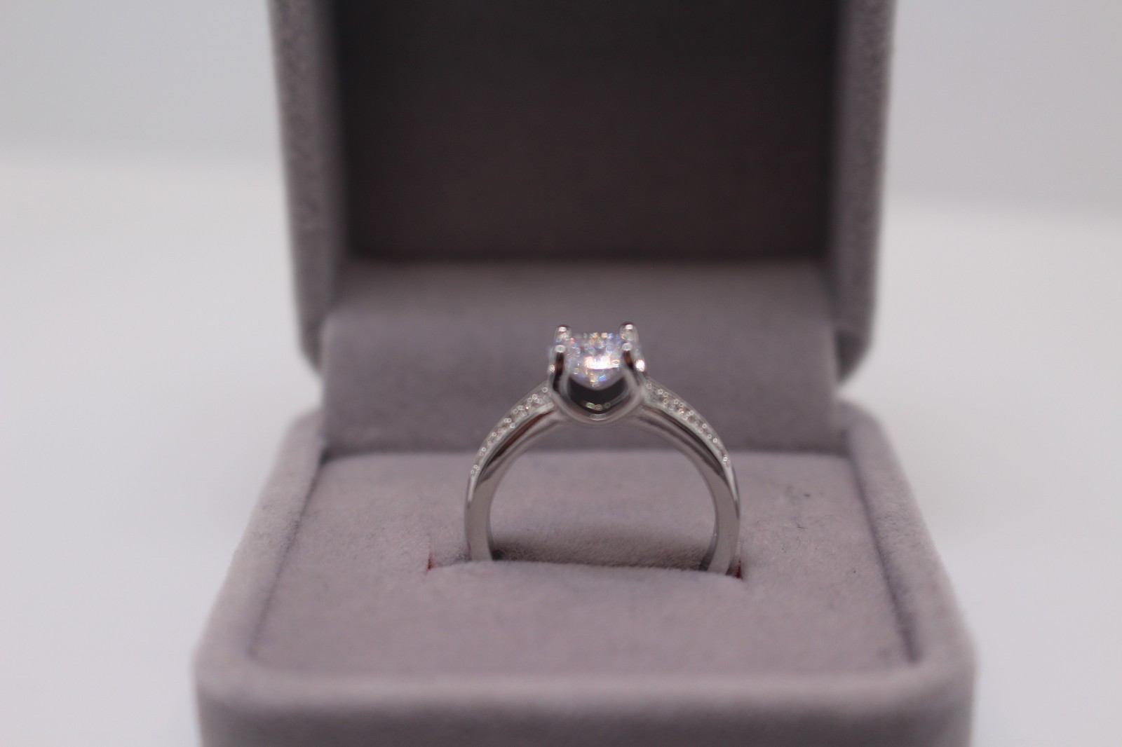 Women’s Silver Plated Promise Ring Adjustable Open Band Clear Crystal Solitaire