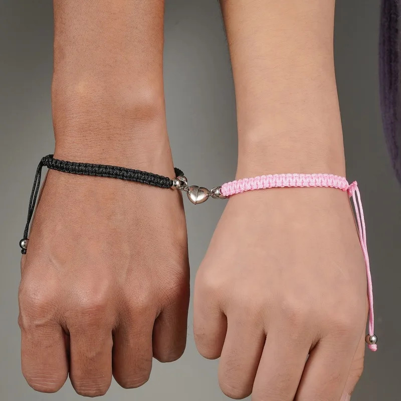 2pcs Magnetic Couple Bracelets Love Heart Shaped Matching Attraction Cat Kitten