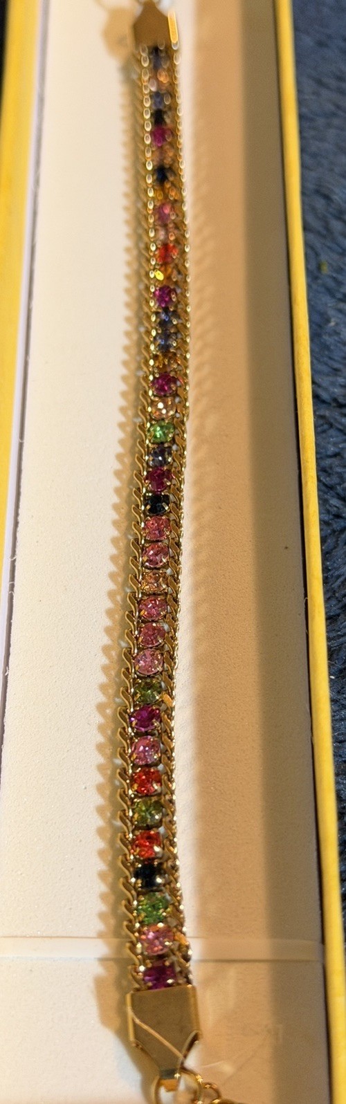 Boutique Multi Colored Cubic Zirconia Gold Plated Bracelet