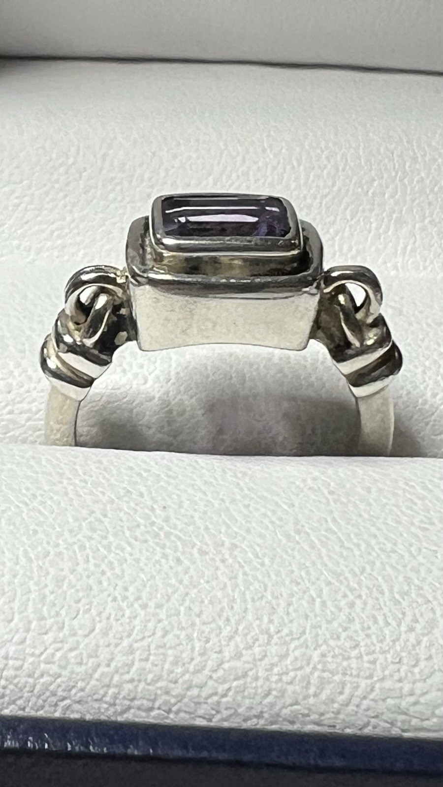 925 Sterling Silver Rectangular Purple Amethyst Bezel Band Ring Sz 7 Signed
