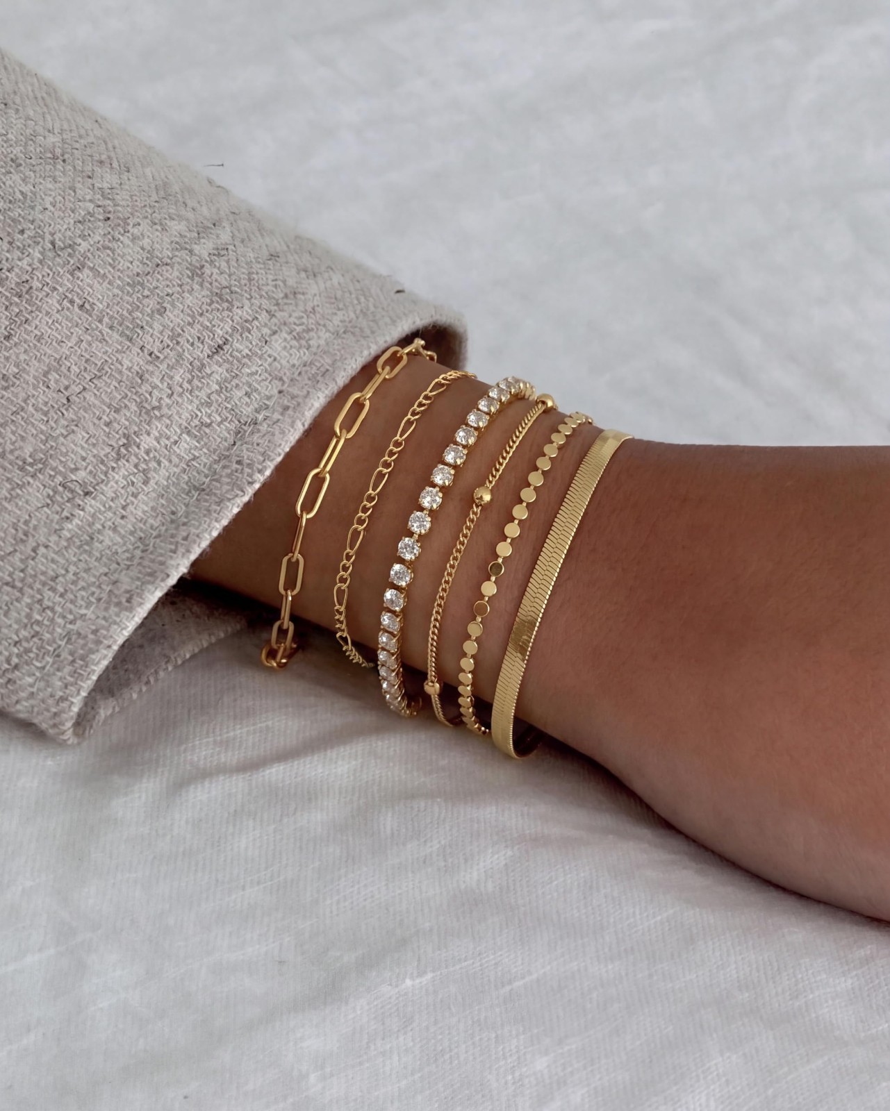 6PCS Gold & Silver Stackable Bracelets Set for Women – Dainty Tennis, Diamond, H