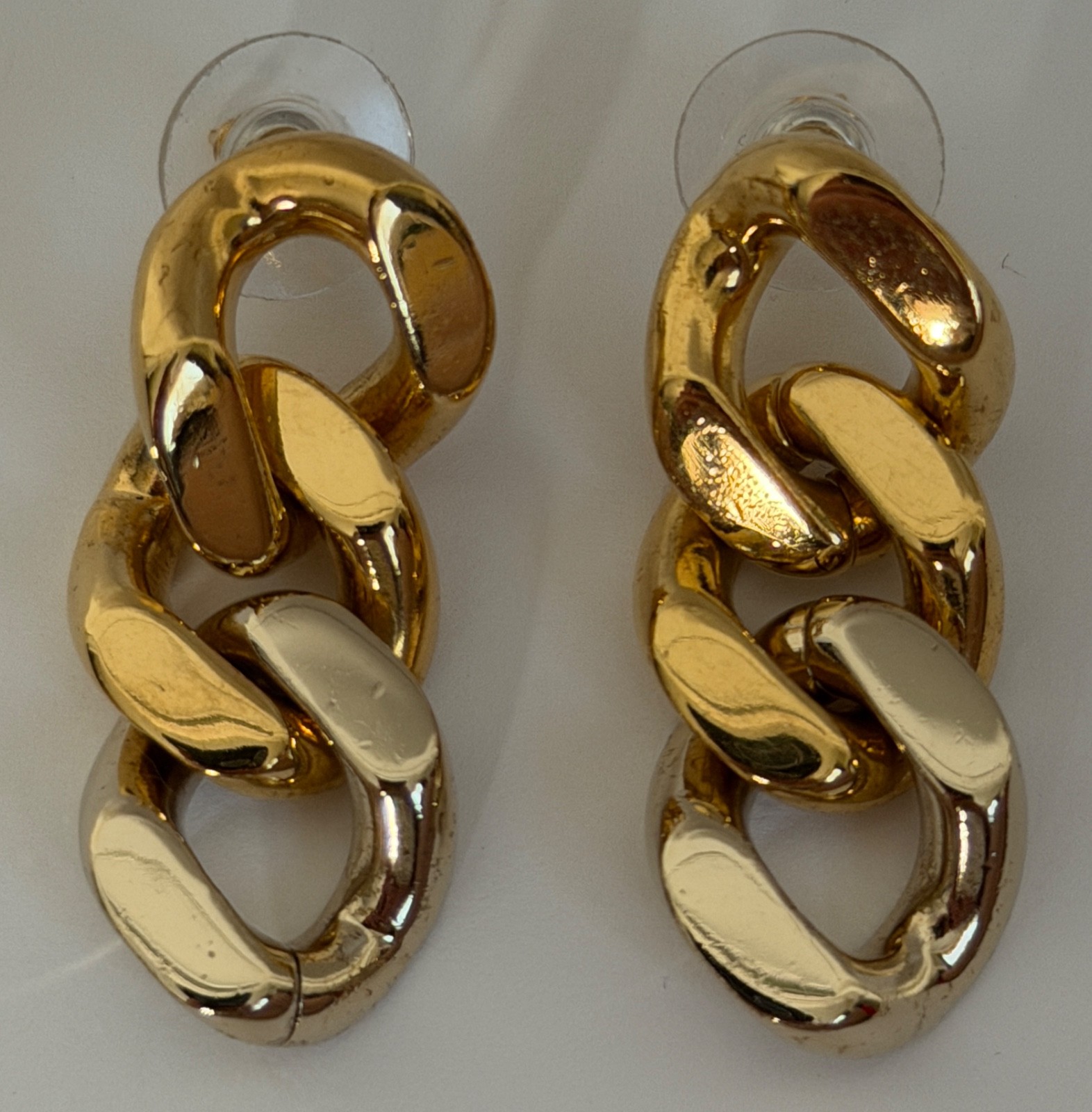 NIB Saint Laurent YSL Triple Curb Chain Link Antique Gold Drop Earrings $795