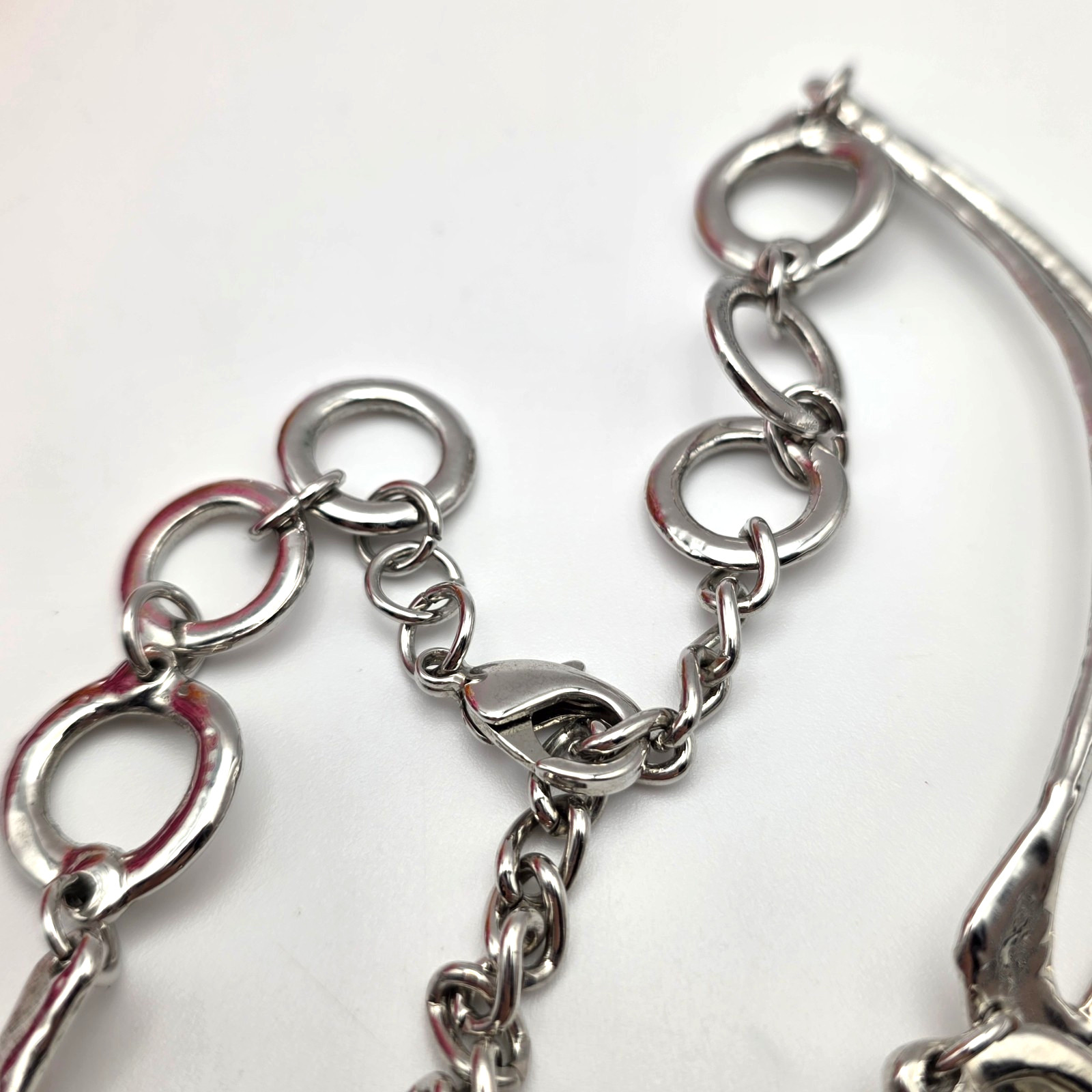 Silver Tone Elephant Head Statement Necklace Hammered Organic Link 19 In