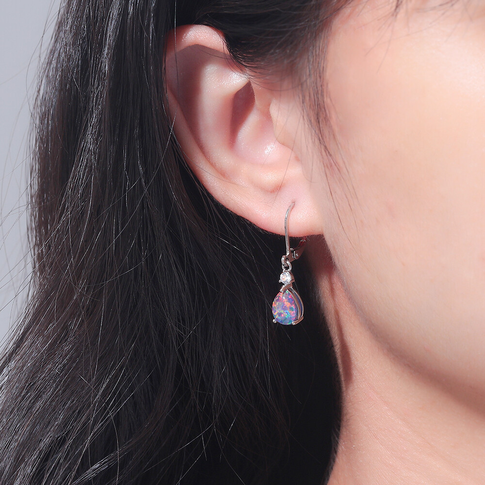 Gemstone Black Fire Opal Dangle Silver Earrings 925 Silver Women Jewelry