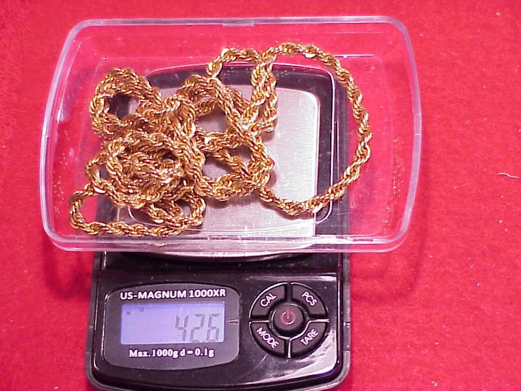 Vintage 1970s LONG HEAVY GOLD FILLED 40 INCH 4MM ROPE NECKLACE CHAIN 42.6 Grams