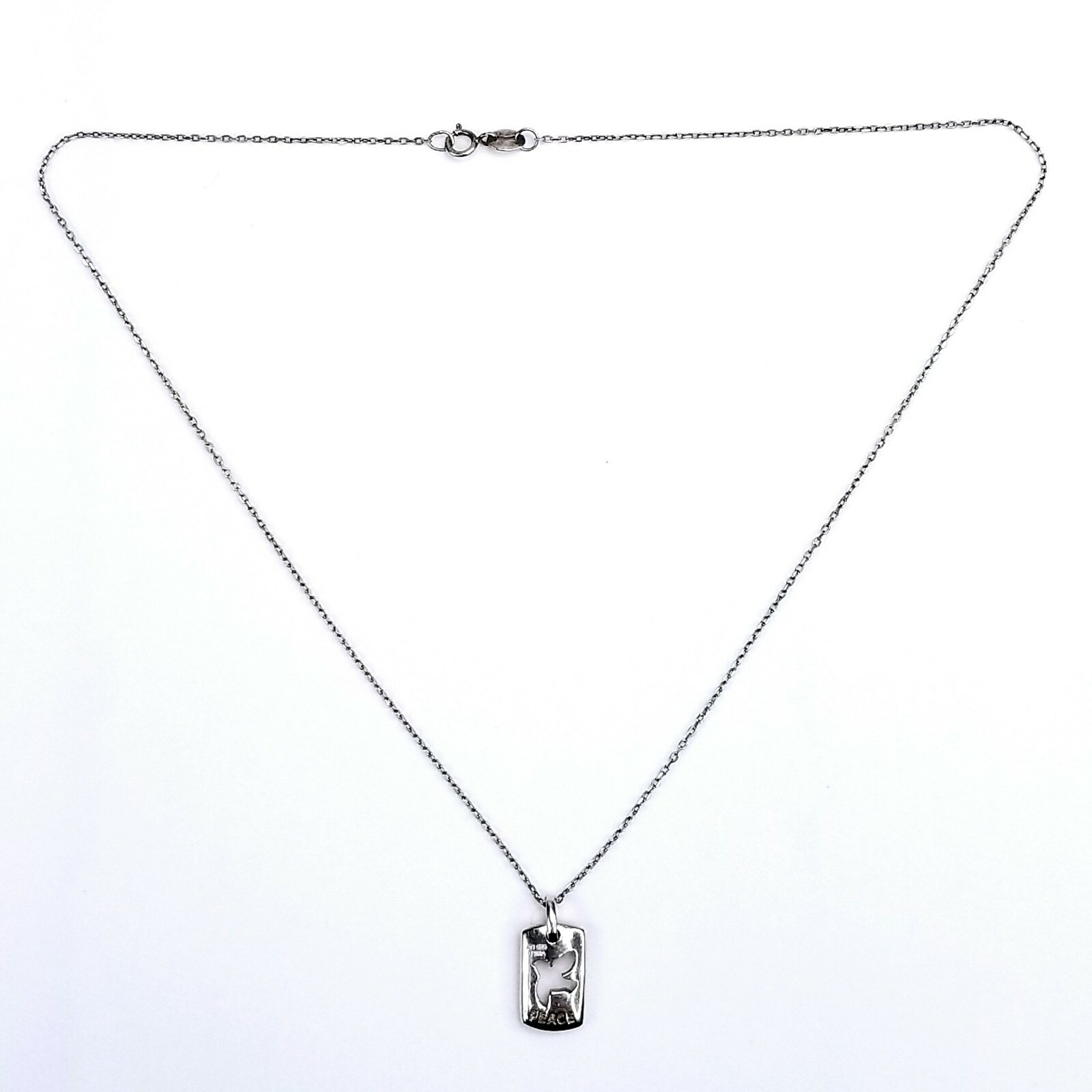 ATI Signed 925 Sterling Silver Necklace PEACE Bird Pendant Clear Rhinestone