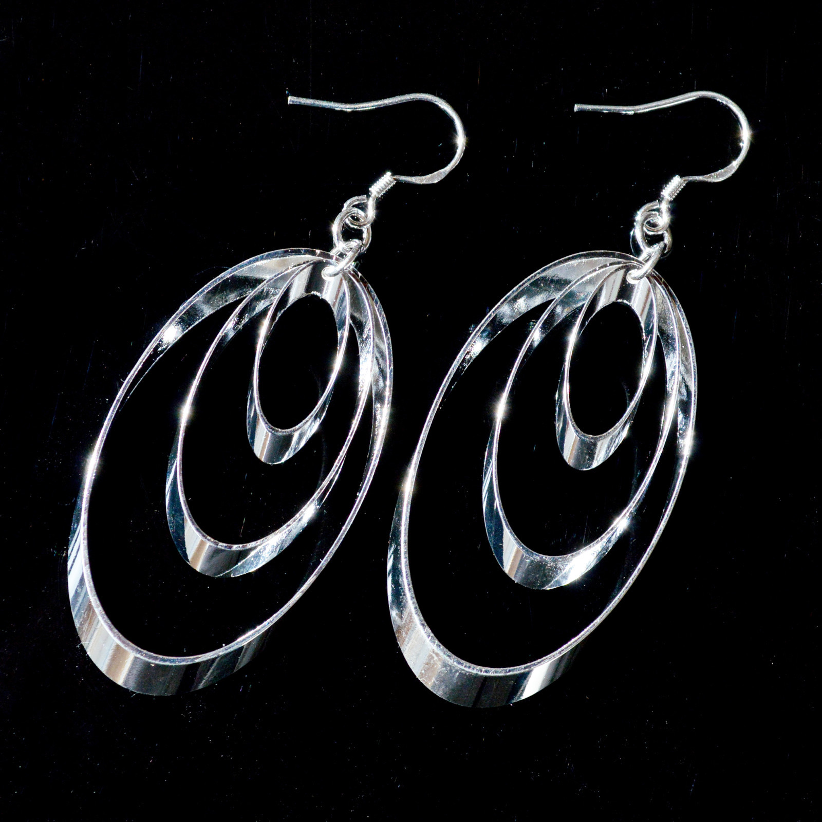 Sterling Silver Triple Loop Dangle Earrings On French Wire