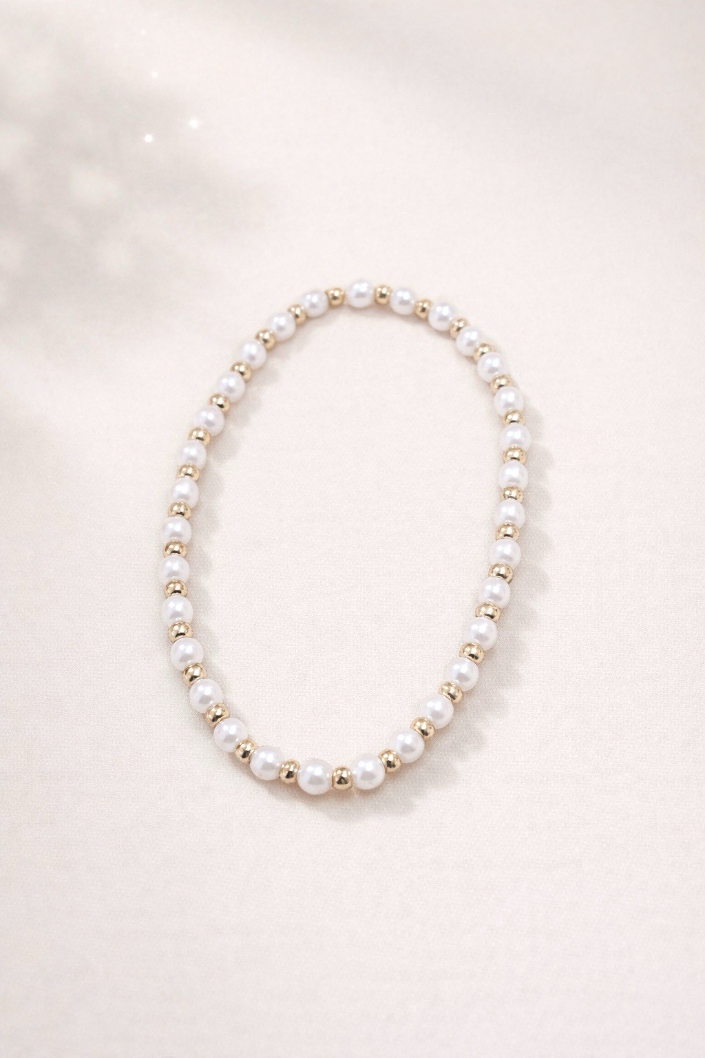 Pearl Beaded Stretch Bracelet Set: Gold White Blue Stackable Round Beads