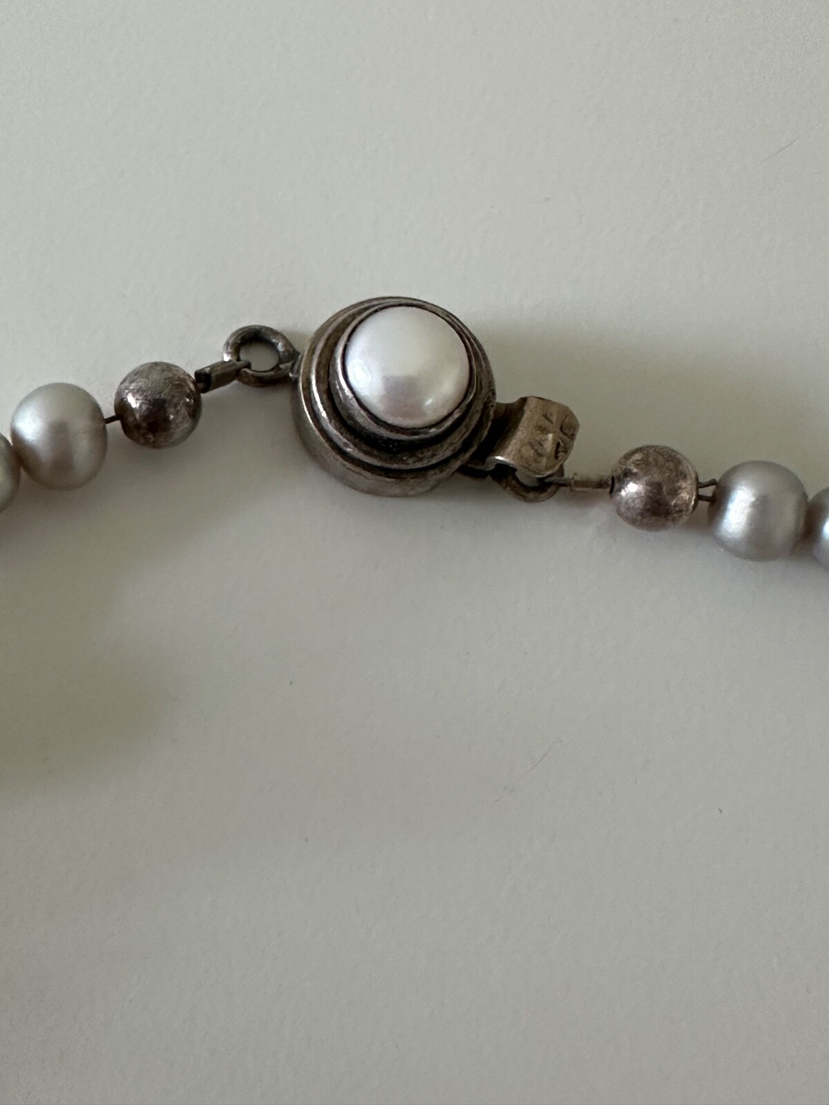 Sterling Silver Grey Pearl Necklace Beaded Iridescent 925 Push Lock 17 in