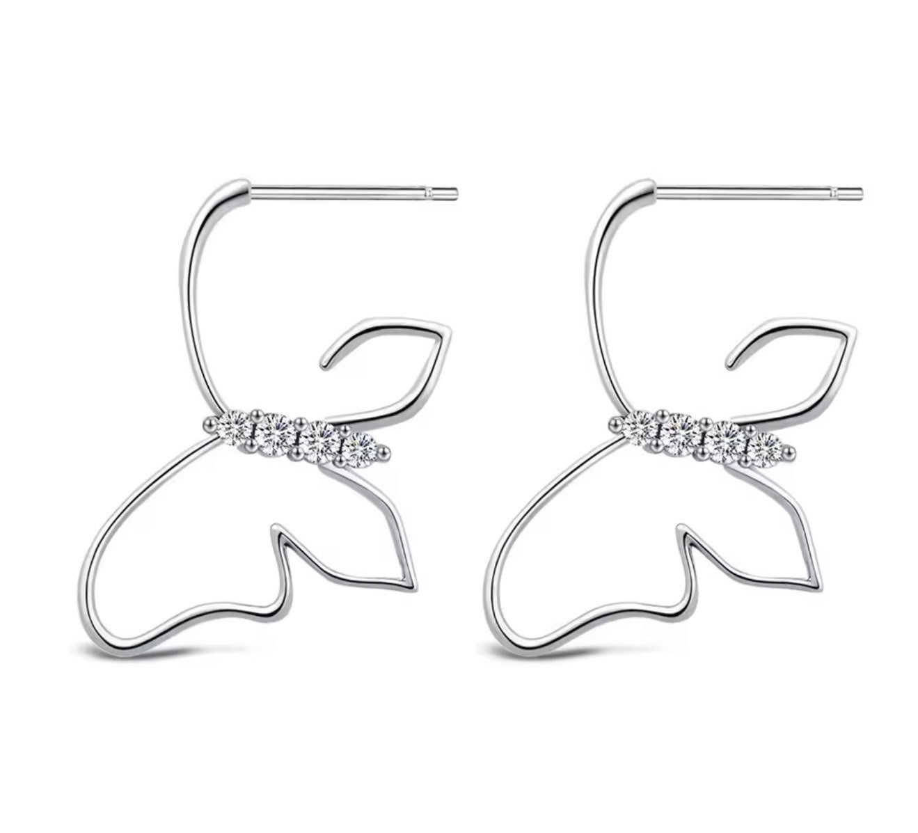 V610 S925 STERLING SILVER CLEAR CZ BUTTERFLY PROFILE OUTLINE POST EARRINGS