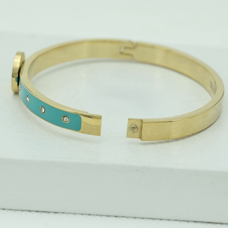 6.5″ Women’s Stainless Steel,Turquoise CZ Bangle Bracelet Gold plated*BOX