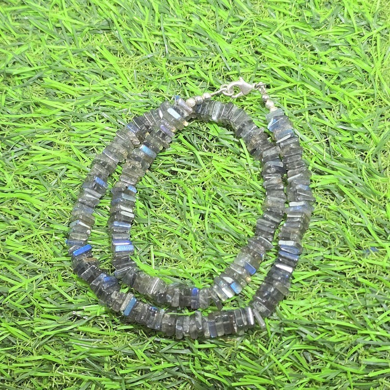 Blue Labradorite Plain Square Shape Gemstone Beaded Handmade Necklace 18” Men