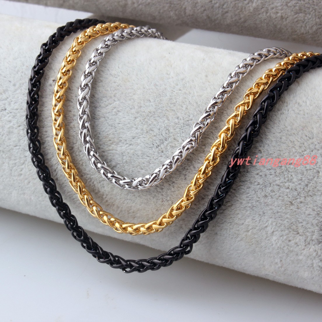 Braided Wheat Link 3-6MM Mens Chain Silver/Gold/Black Stainless Steel Necklace