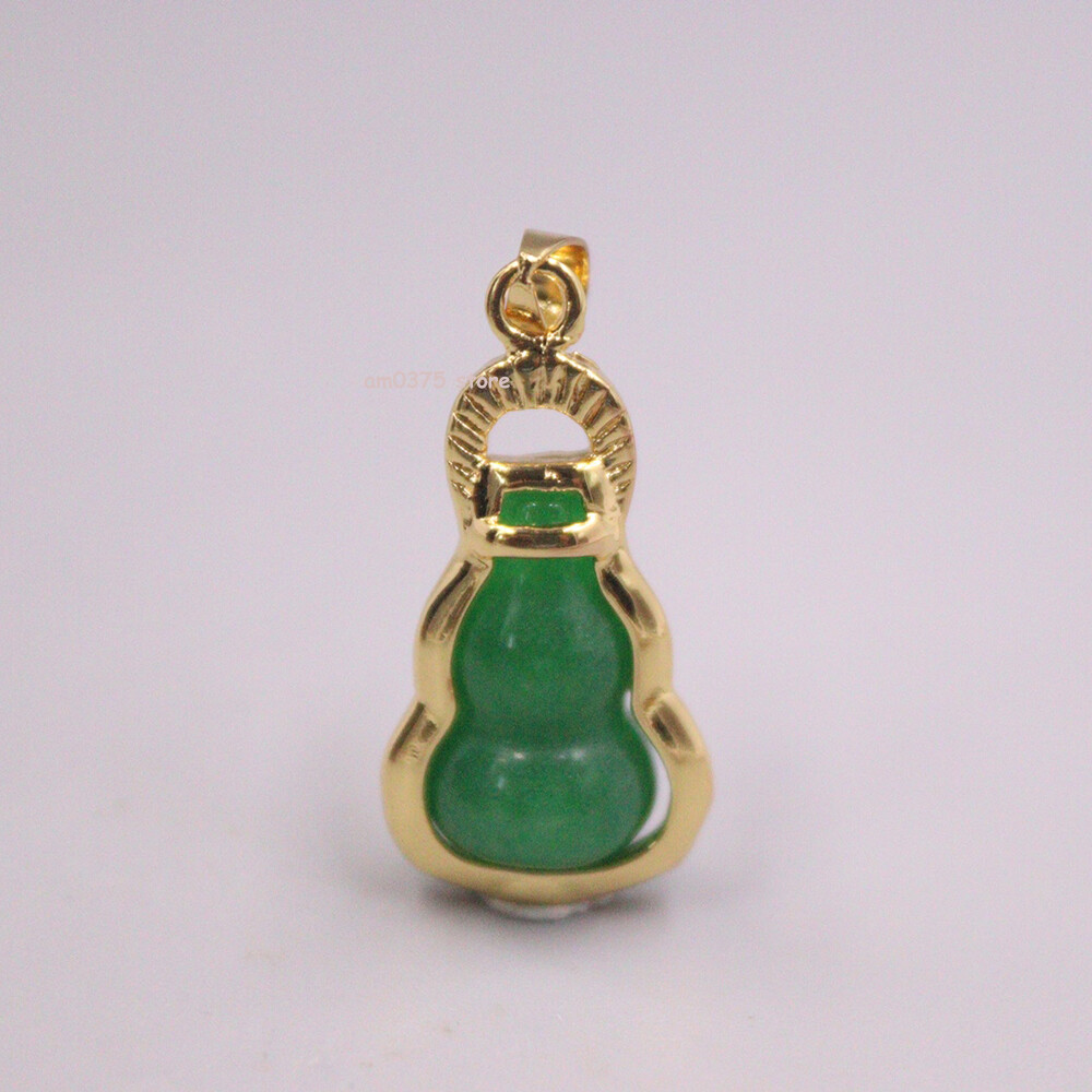 Gold Plated Simulated Heating Jade Small Gourd Green Jadeite Pendant 1.1inchL
