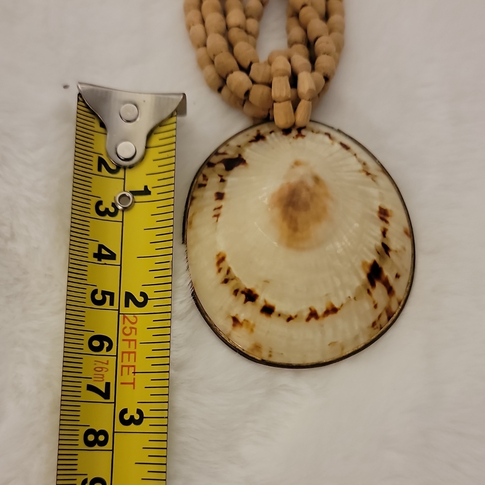 Multi-Strand Wood Bead Necklace Round Shell Charm Pendant Barrel 31-36in