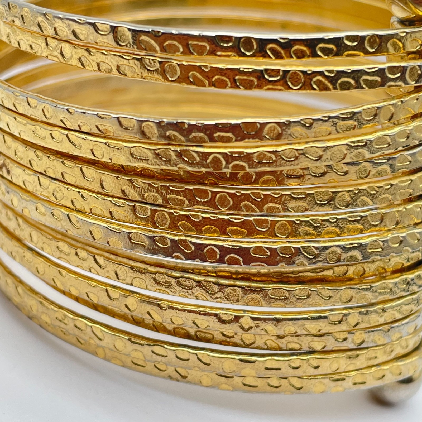 Gladiator-Style Gold Tone Wide Multi-Band Stacked Hammered Open Cuff Bracelet