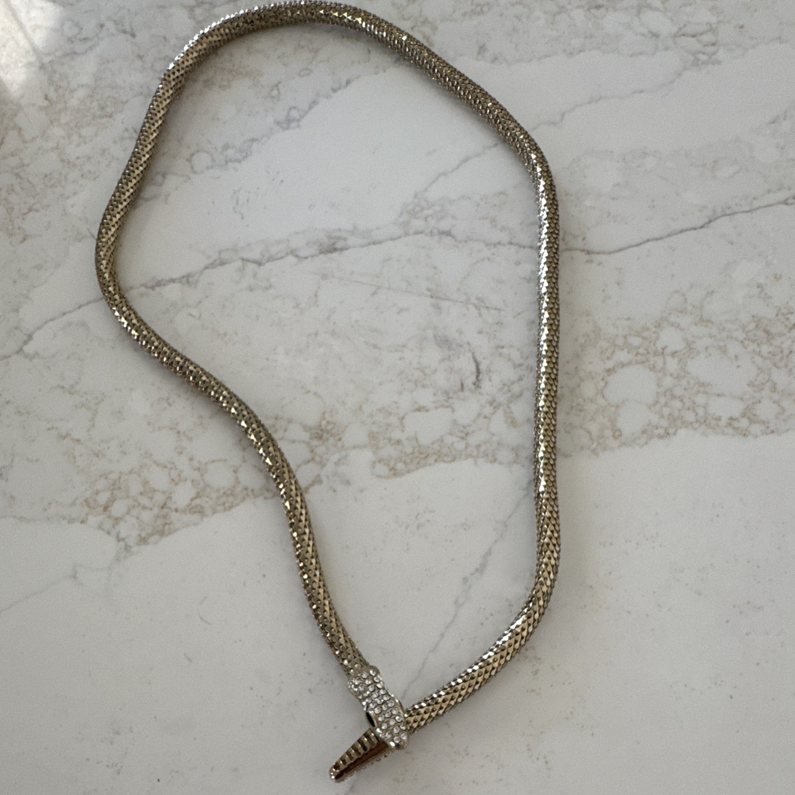 Gold Snake Chain Statement Necklace, Magnetic Clasp, Pavé Crystal Snake Head