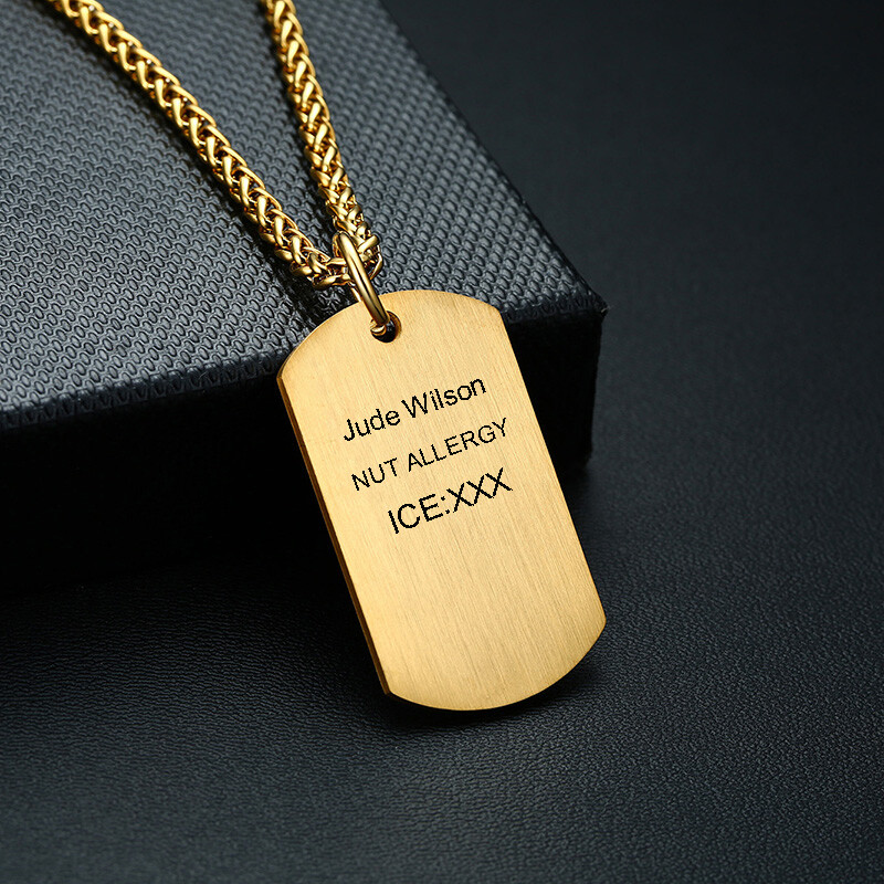 Medical Alert ID Necklace Pendant Stainless Steel Dog Tag Custom Engrave Laser