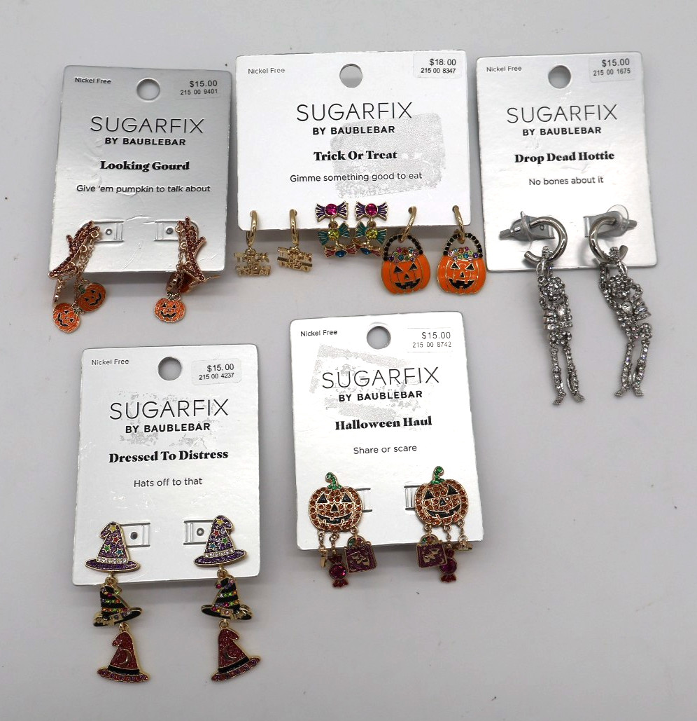 Sugarfix By Baublebar Halloween Earrings Lot of 7 Pairs Ghost Skeleton Witch NWT
