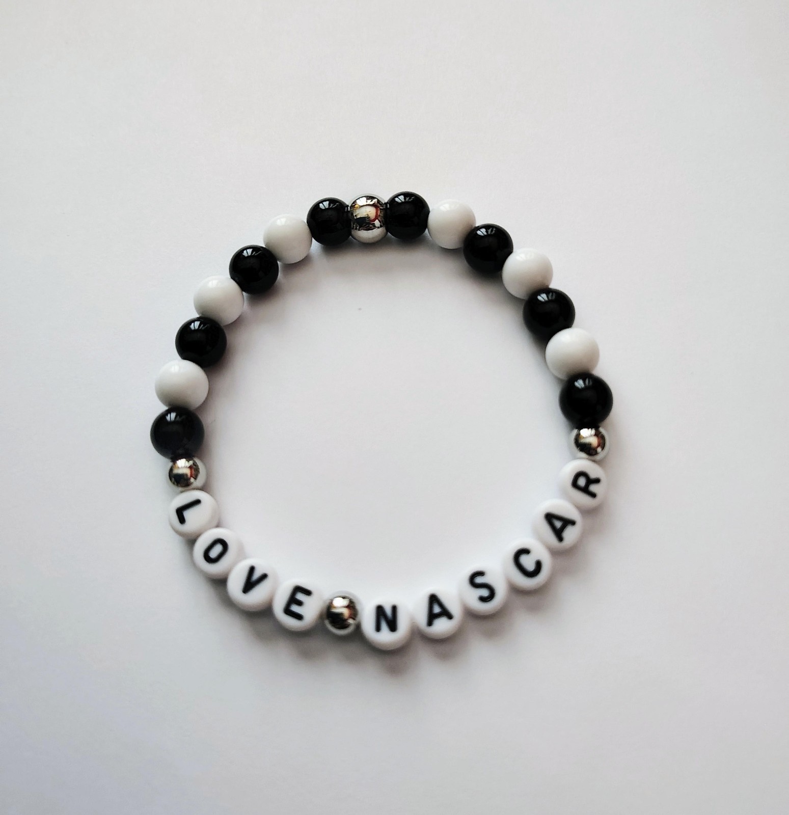 Love Nascar Bracelet, Love Nascar Beaded Bracelet, Love Nascar Jewelry