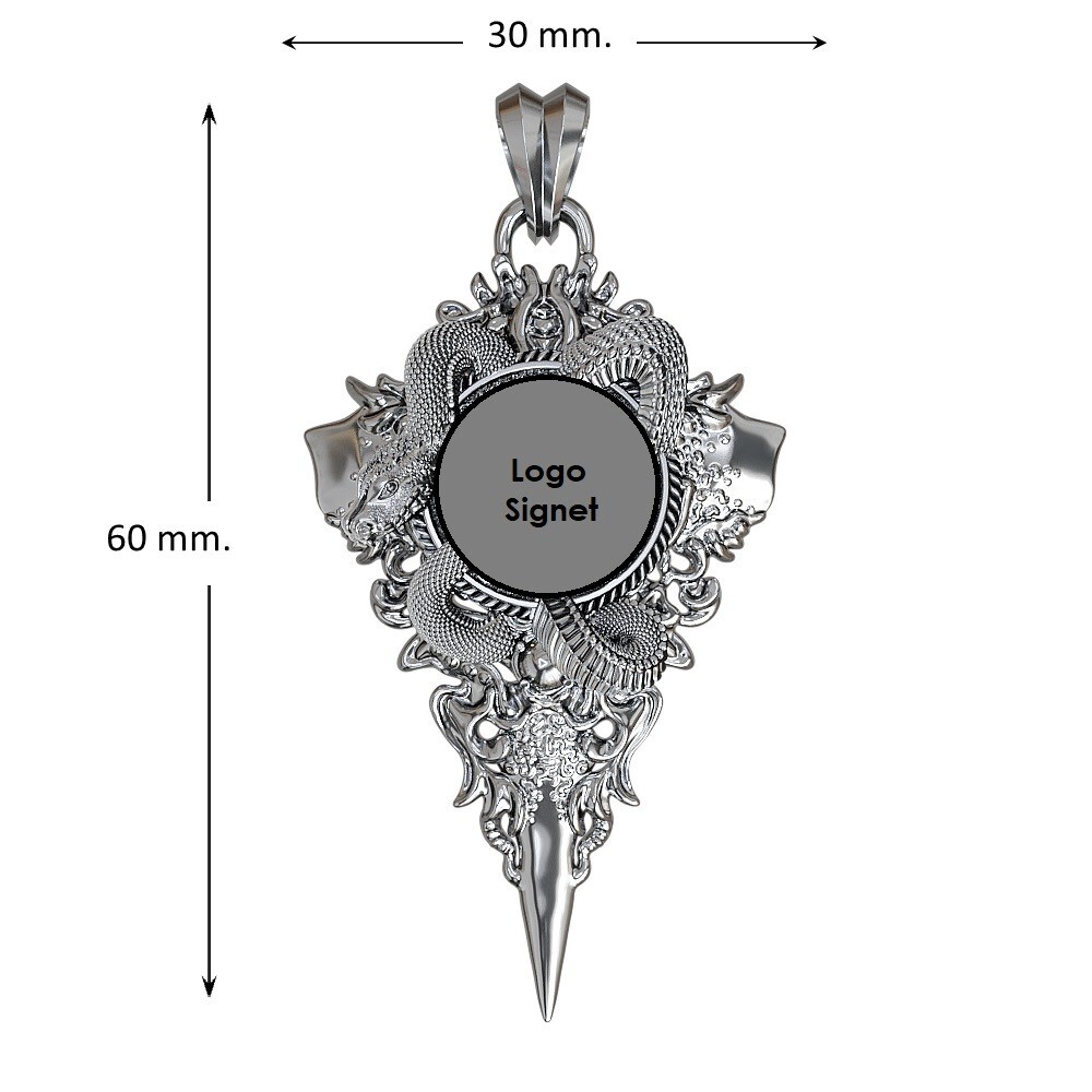 925 Sterling Silver Double Headed Eagle Pendant with Snake Coat Of Arms Jewelry