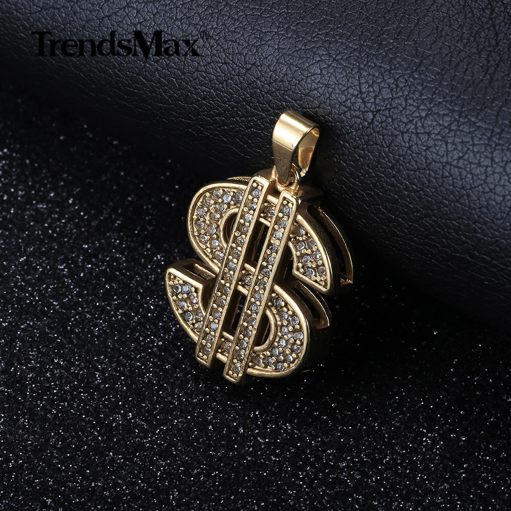 Silver/Gold Plated Clear Cubic Zircon Dollar Sign Pendant Charm Only (33*28mm)