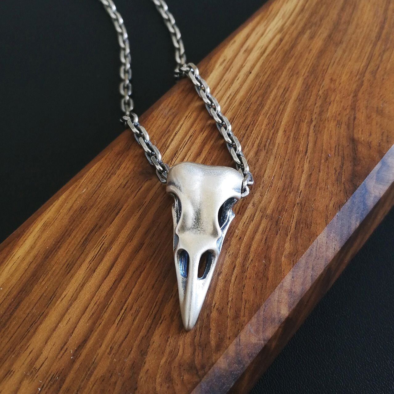 925 Sterling Silver Raven Crow Bird Skull Pendant Gothic Unique Unisex