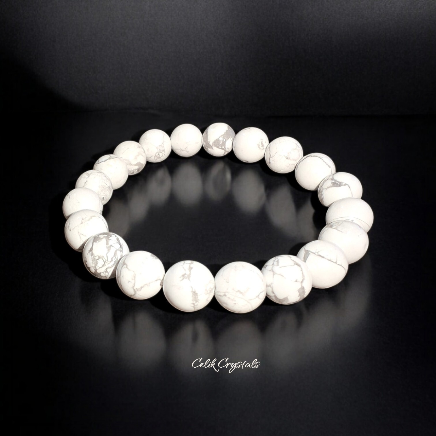Howlite Bracelet 10mm Natural Stones Stretches Unisex Healing Handmade