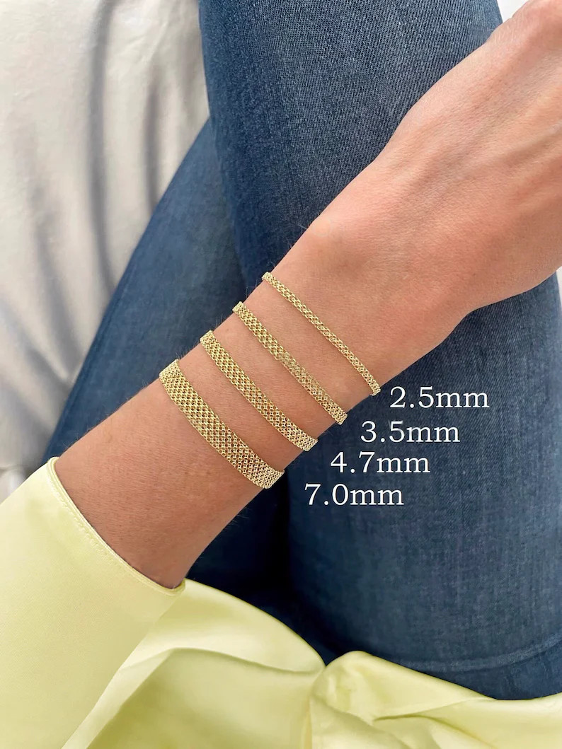 14K Solid Yellow Gold Bismark Link Bracelet 2.5MM-7MM 7.25″ Lobster Clasp