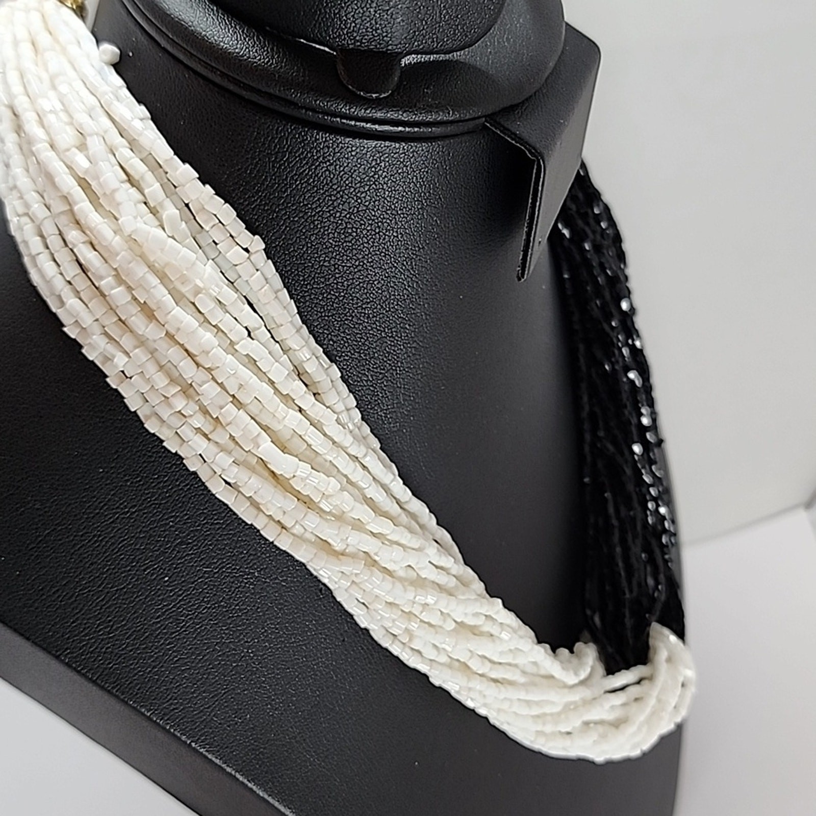Multi Strand Black & White Seed Bead Necklace
