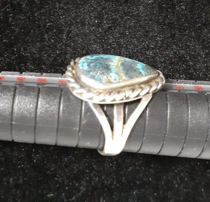 Silver Ring W/ Crysocolla Phoenix Stone Size 6.5 Unmarked Tested