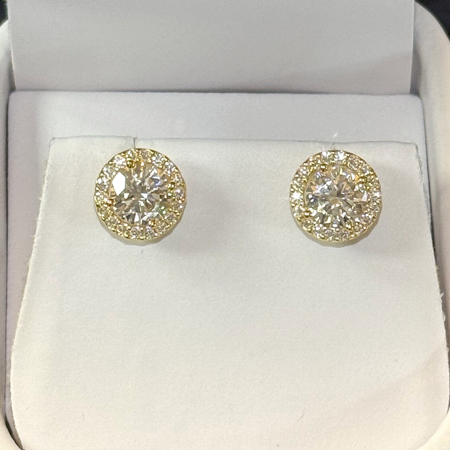 2.00 CTW Moissanite Halo Stud Earrings- 925 Silver or 14K Gold – Unisex