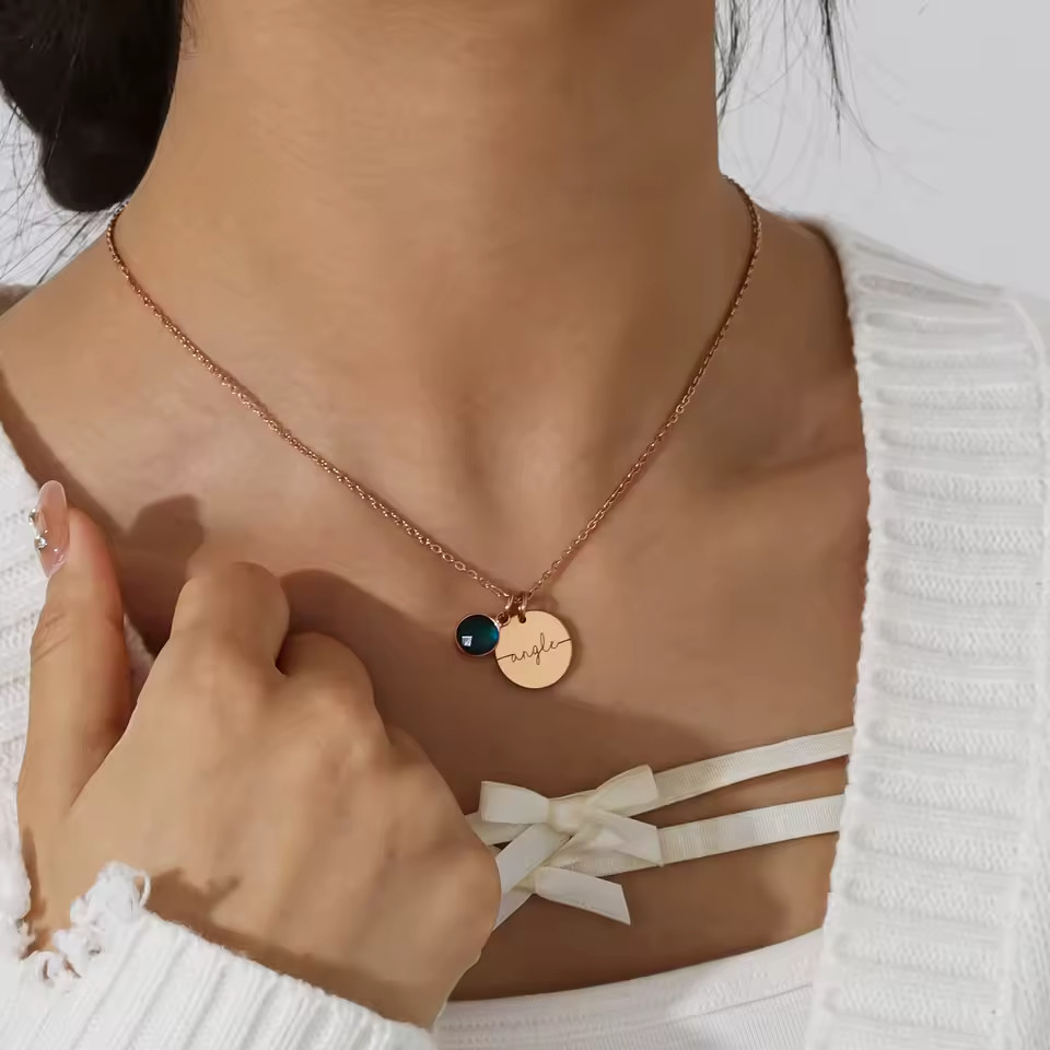 Custom Name Engraved Necklace Birthstone Jewelry Cubic Zirconia Stone Chain Gold