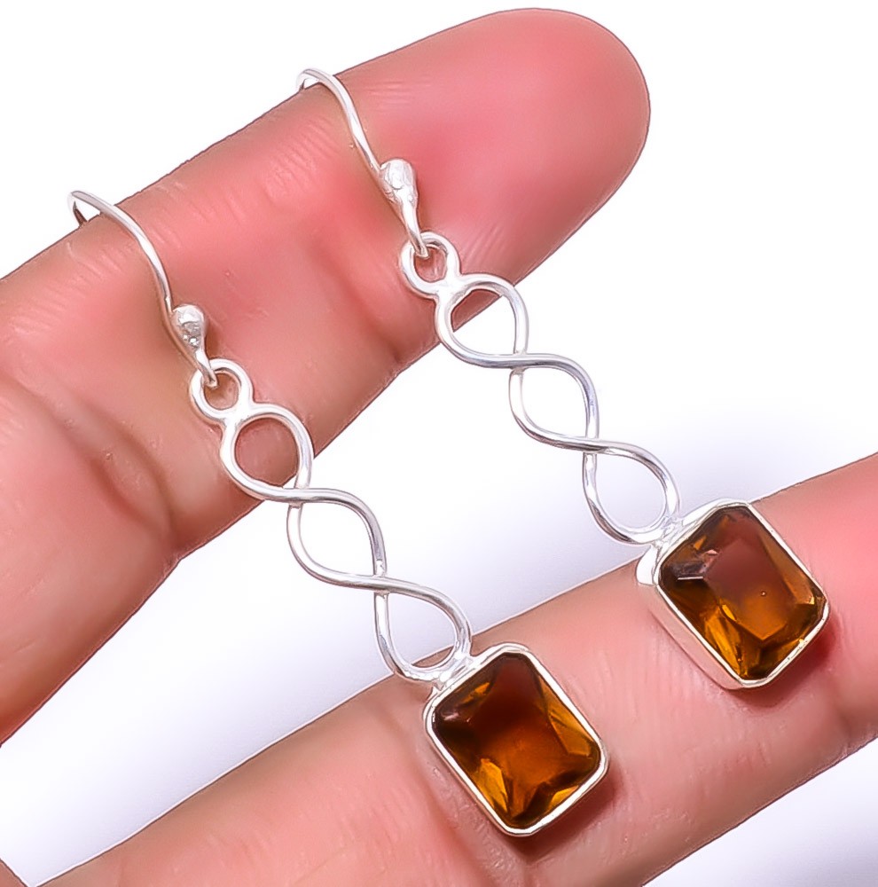Smoky Quartz Gemstone 925 Silver Plated Spiral Earring 1.79″ A36